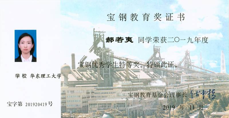 青春奋进 我校本科生荣获2019年度宝钢优秀学生特等奖